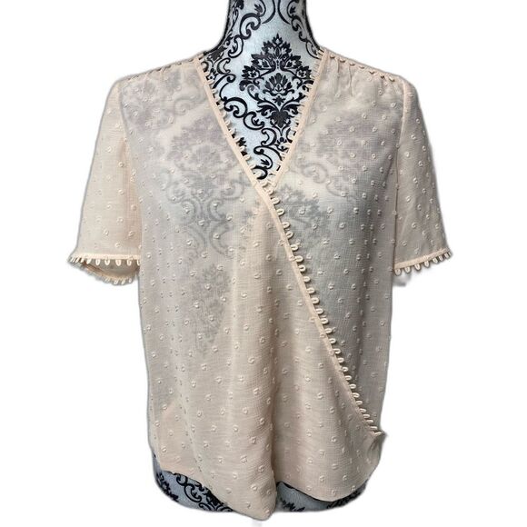 L’AGENCE Drape Top Sz XS Womens Sheer Swiss Dot Faux Wrap Surplice 40273FPD - Picture 2 of 8